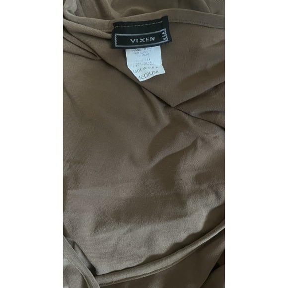 Women's Brown V Neck Faux Wrap Flare Sleeve Stretchy Casual Boho Y2K M - Picture 6 of 6